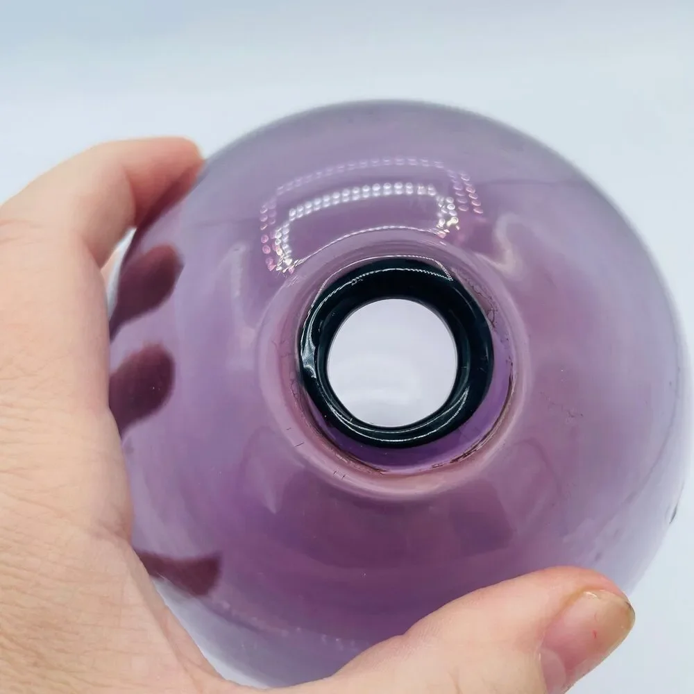 Vintage Purple Amethyst Blown Art Glass Vase Small Hole Opening 5.5” Tall